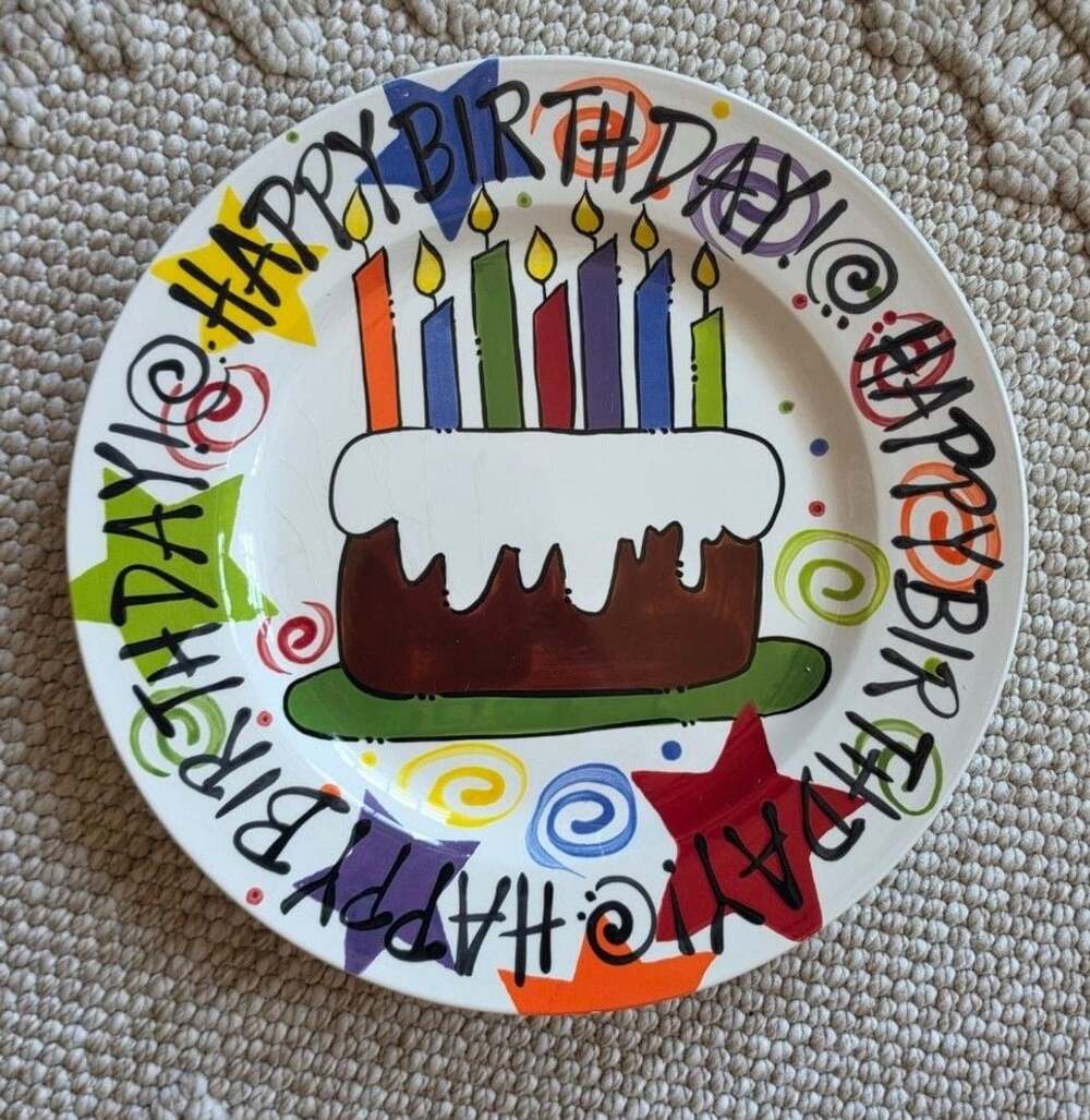 TCabells Too Happy Birthday Cake Ceramic Plate